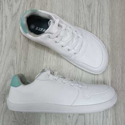 calzado minimalista, deportiva barefoot zzfaber blanco con aguamarina