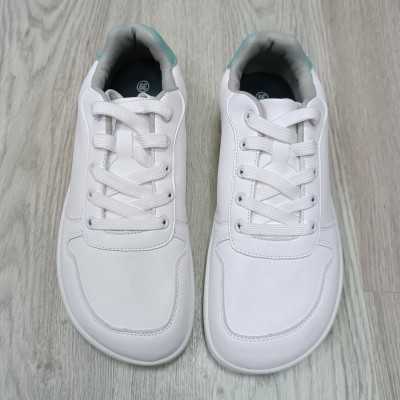 calzado minimalista, deportiva barefoot zzfaber blanco con aguamarina