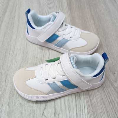 calzado respetuoso infantil, modelo ares de blanditos en color blanco y azul