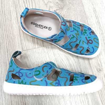 calzado respetuoso infantil, sandalia coqueflex azul estampado