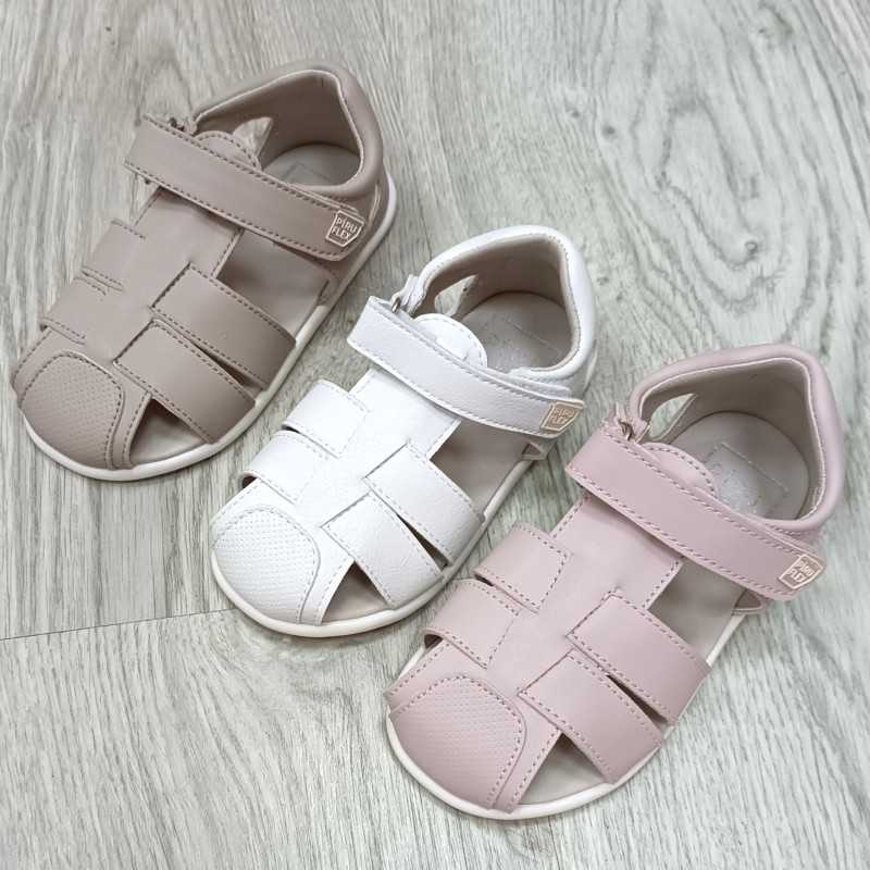 calzado respetuoso infantil, sandalia piruflex blanco beige y rosa