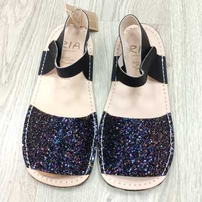 calzado minimalista adulto, menorquina RIA en color negro con brillo