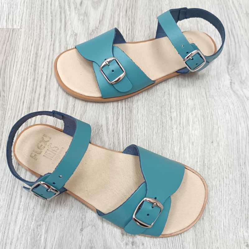 sandalia respetuosa flexinens, modelo sport agua en color aguamarina. calzado respetuoso infantil