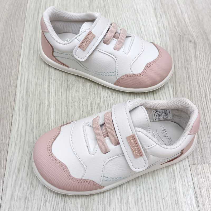 calzado barefoot, calzado respetuoso infantil, marca zapy color blanco y rosa