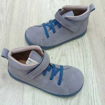 calzado barefoot, calzado respetuoso infantil, bota color niquel y azul de la marca zapy